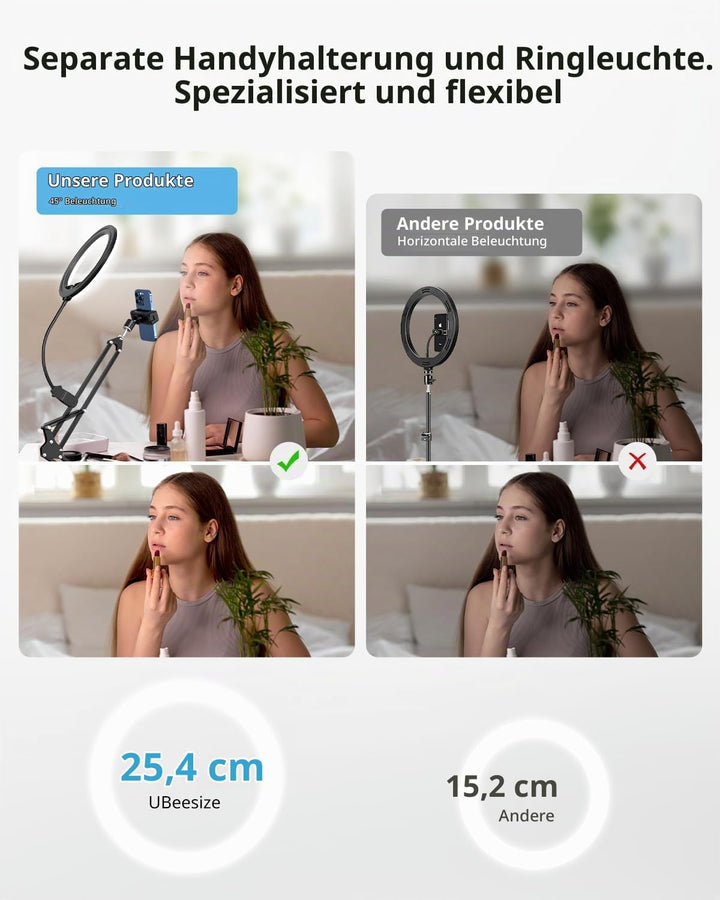 UBeesize 10" Ringlicht Overhead Stativ Handy Flexibler Schlauch Handy Stativ mit Ringlicht Tisch Kam