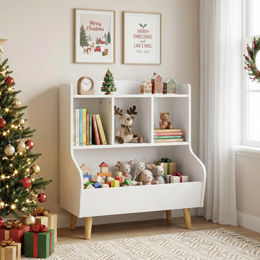 Kinderregal mit Spielzeugaufbewahrung – Bücherregal für Kinder, 3-stufiges Standregal mit Beinen, 5-