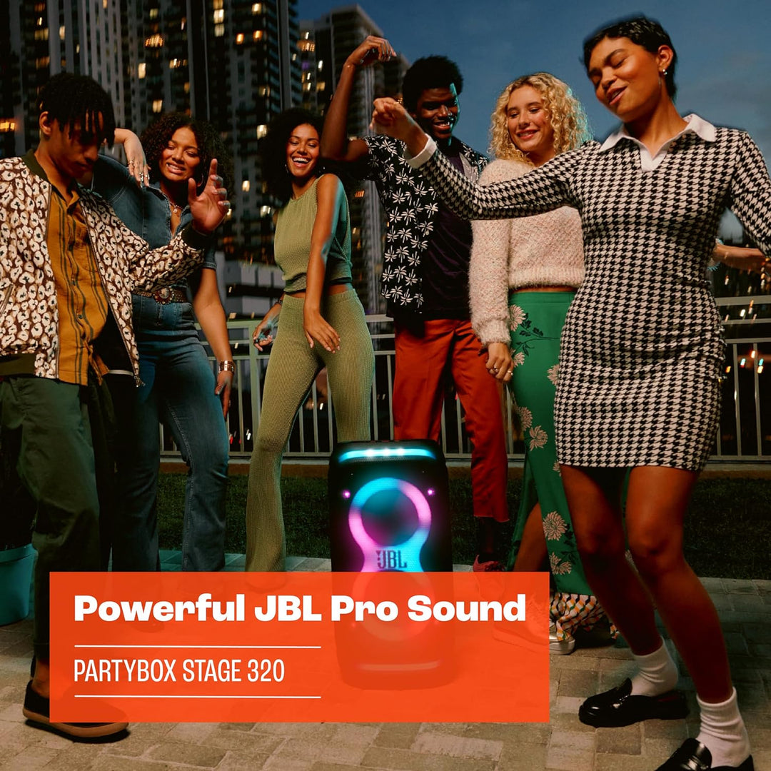 JBL Partybox Stage 320 in Schwarz – Tragbare Bluetooth-Lautsprecher-Box Pro Sound, Lichtshow, KI-Sou
