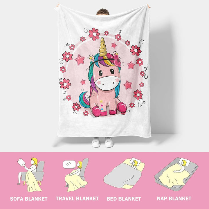 Einhorn Decke Kuscheldecke Flanell Kinder Rosa Kuscheldecke für Mädchen, Weiche Wohndecke Geburtstag