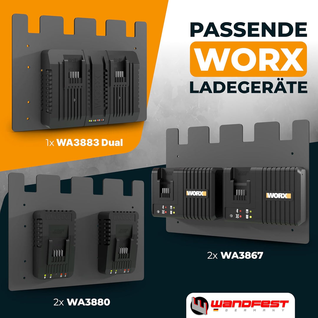Wandfest® Wandhalterung für Worx Akkus und Ladegeräte - Das Original [Made in Austria] Worx Akku Hal