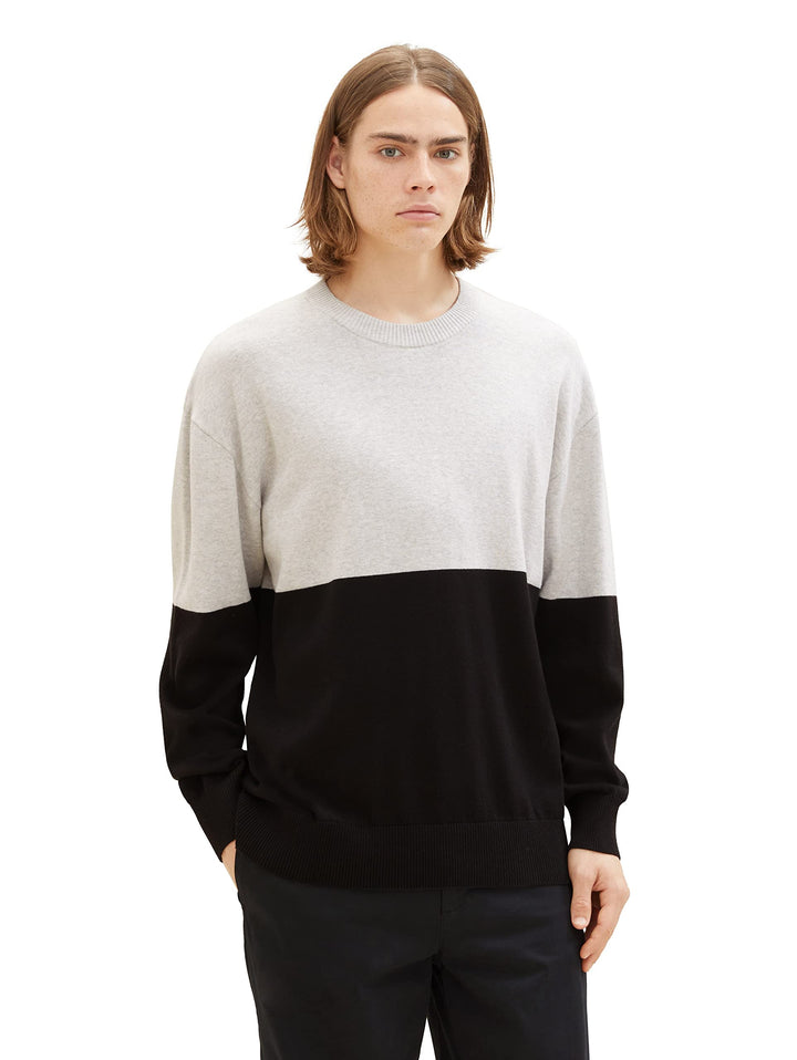TOM TAILOR Denim Herren Denim Relaxed Fit Colorblock Pullover XL 33758 - Grey Black Color Block, XL