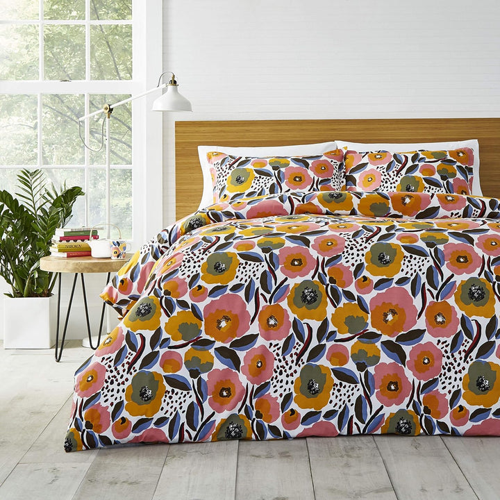 Marimekko - Doppelbett-Bettbezug-Set, Baumwoll-Perkal-Bettwäsche mit passendem Kissenbezug und Knopf