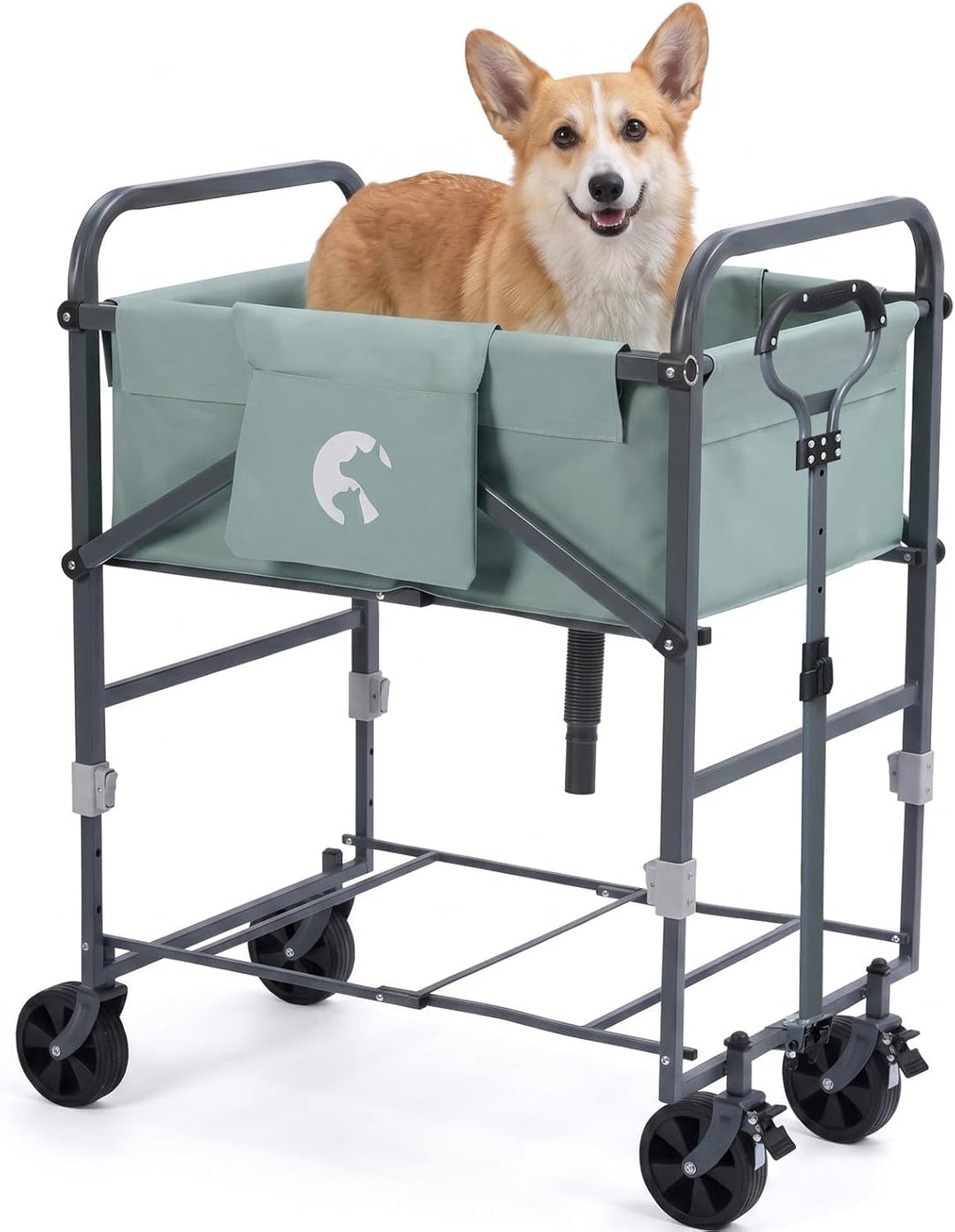Faltbare erhöhte Badewanne für Hunde und Katzen, Wagen aus Eisen, PVC, Höhe verstellbar 83,5 – 105 c