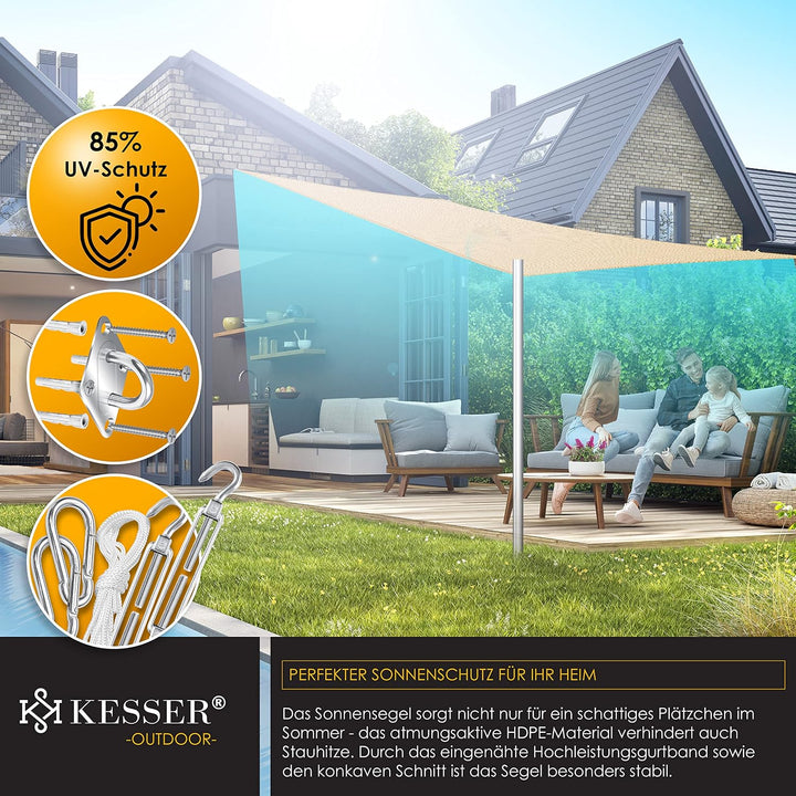 KESSER® Sonnensegel Sonnenschutz Windschutz | HDPE Gewebe | wasserabweisend &amp; windabweisend | Quadra