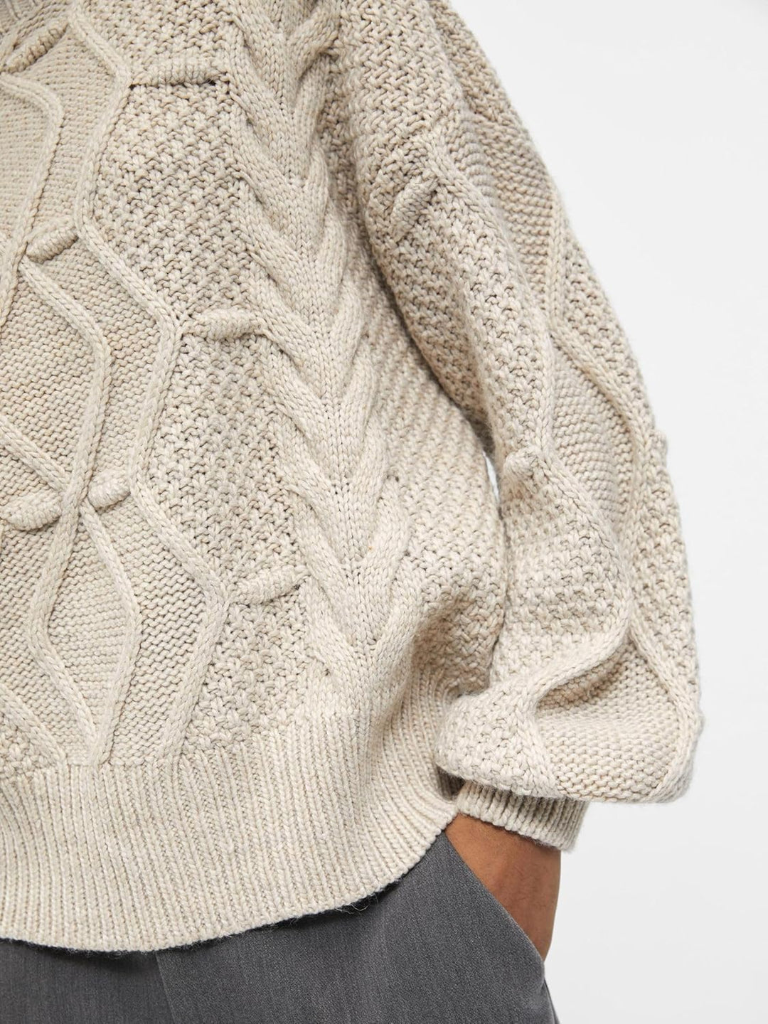 Object Damen Objkamma Cable Knit Pullover Noos Strickpullover L Silver Gray, L Silver Gray