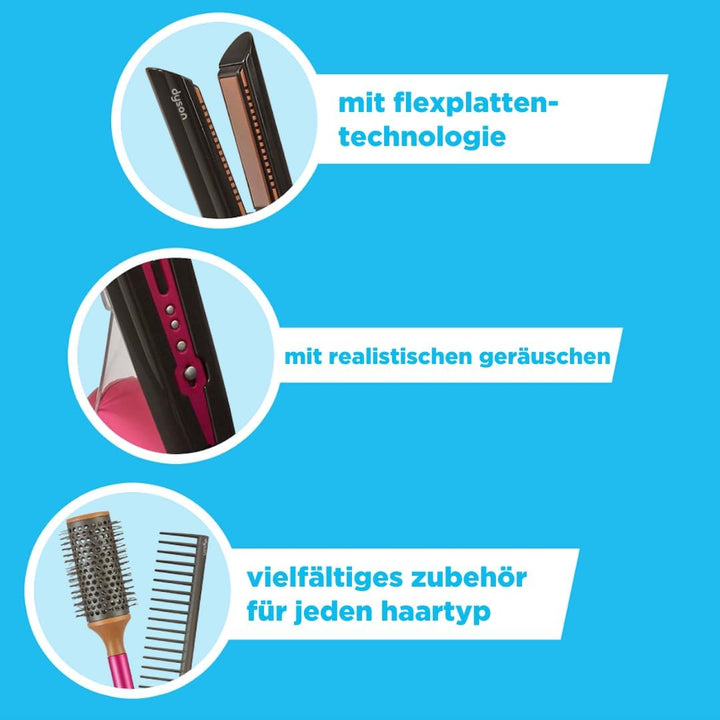Casdon 73352 Dyson Corrale Styling-Set | Sichere Spielzeug-Glätteisen für Kinder ab 3 Jahre | Mit re