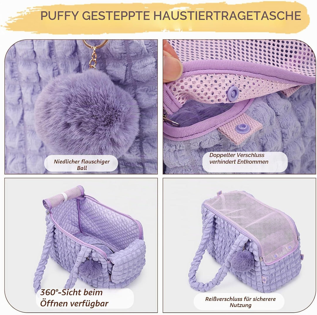 uuclume Weiche Tragetaschen für Katzen, modische Luftpolstertasche, Gesteppte Handtasche mit flausch