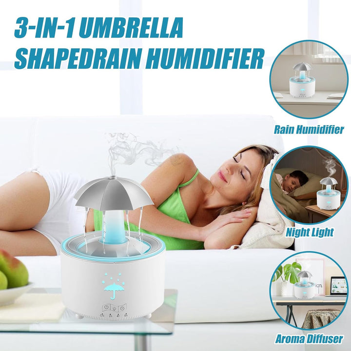 Rotierender Regenwolken Luftbefeuchter mit 7-Farben LED - 300ml Regenschirm Luftbefeuchter Aromather