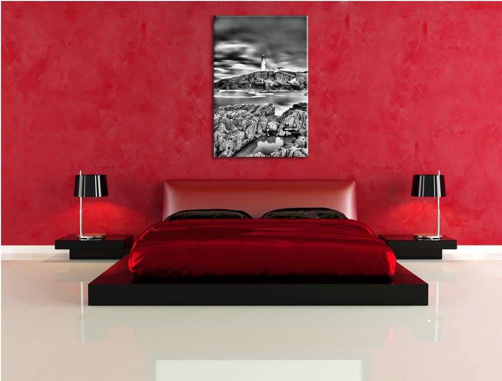 Pixxprint Leuchtturm im Meer als Leinwandbild | Grösse: 100x70 cm | Wandbild | Kunstdruck | fertig b