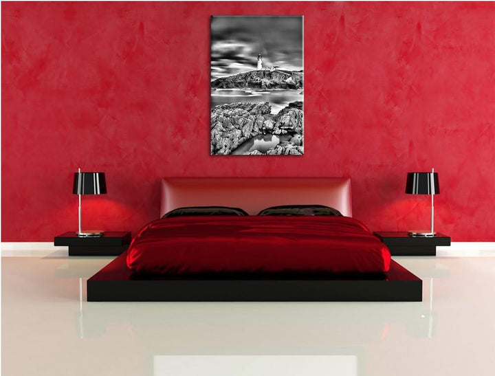 Pixxprint Leuchtturm im Meer als Leinwandbild | Grösse: 100x70 cm | Wandbild | Kunstdruck | fertig b