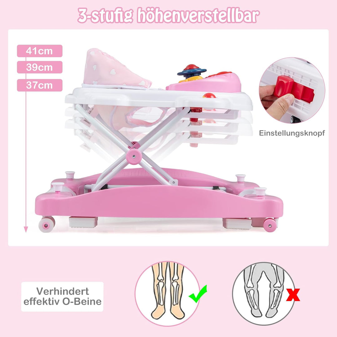 DREAMADE 6-in-1 Lauflernhilfe, Höhenverstellbar Baby Walker mit Musik & Abnehmbarem Sitz, Lauflernwa