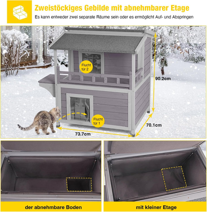 Aivituvin Katzenhaus Outdoor Winterfest aus Holz, Isoliert Feral katzenhöhle Wetterfest für Winter D