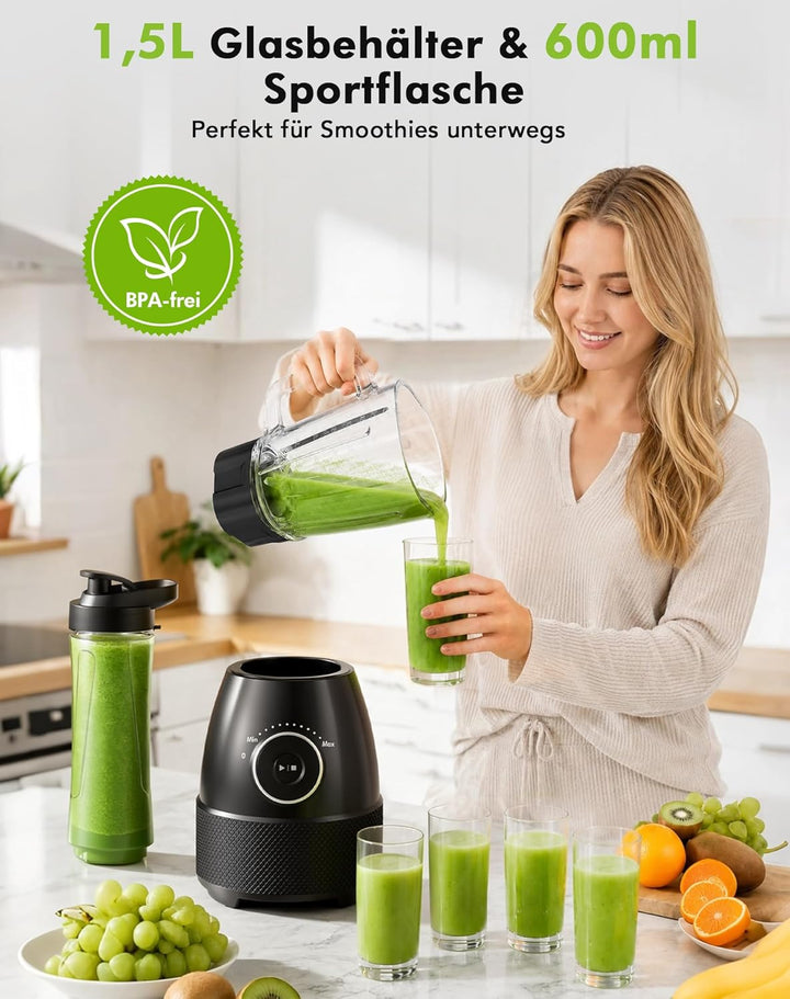 Mixer, Smoothie Maker, Standmixer, 1500 Watt Hochgeschwindigkeits Mixer Smoothie Maker mit 1,5L Glas
