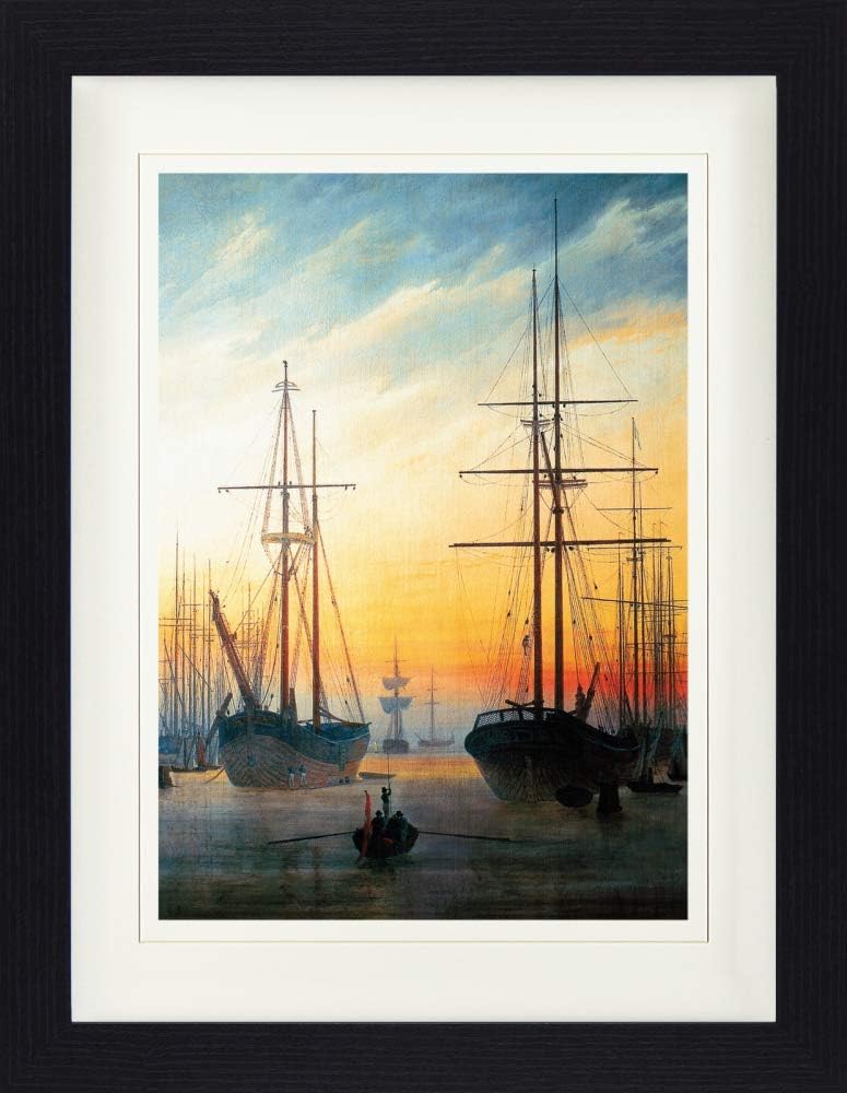1art1 Caspar David Friedrich Poster Ansicht Eines Hafens, 1815-16 Gerahmtes Bild Mit Edlem Passepart