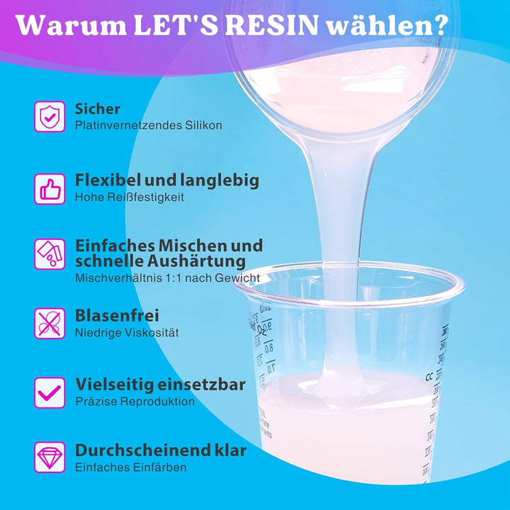 LET'S RESIN Flüssiges Silikon Kautschuk, 580g Lichtdurchlässiger Silikon, Abformsilikon, 1: 1 Verhäl