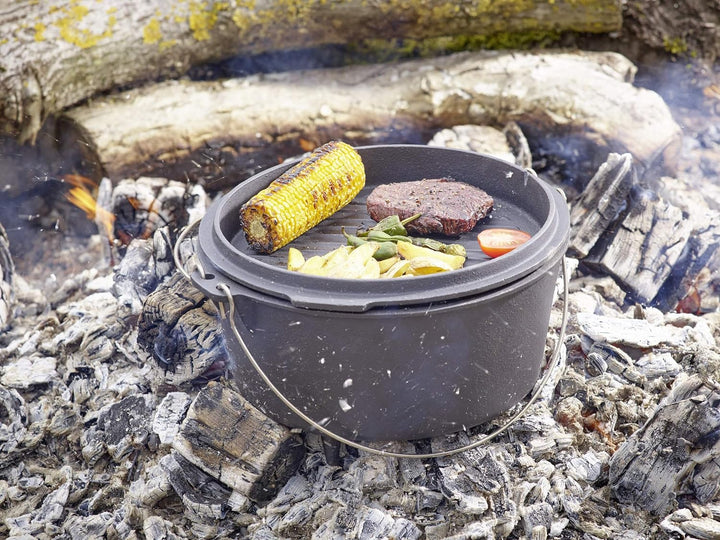 Echtwerk EW-GE-1225 Dutch Oven BBQ Kochtopf ca. 8 L, Bereits eingebrannt - preseasoned, Deckel mit E