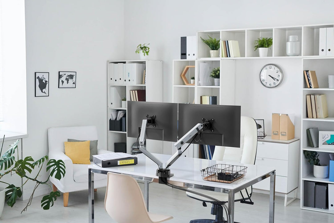 Durable Monitor Halterung Select Plus für 2 Monitore, Schwenkarme 90° drehbar, neigbar, höhenverstel