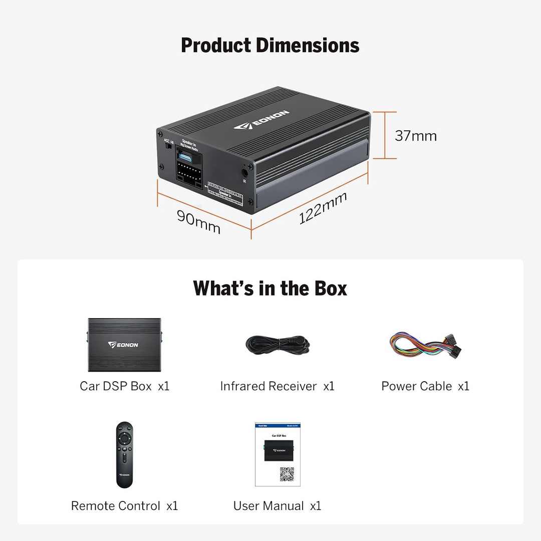 Eonon DSP-Digitalverstärkerbox, 4CH×50W Ausgang, EQ-Modus, Bluetooth Netzstecker für Autoradio A304