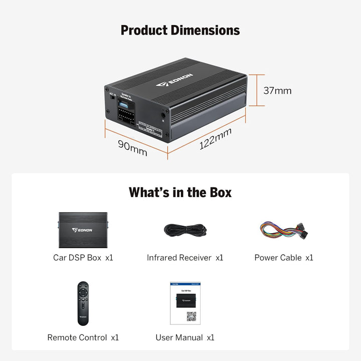 Eonon DSP-Digitalverstärkerbox, 4CH×50W Ausgang, EQ-Modus, Bluetooth Netzstecker für Autoradio A304