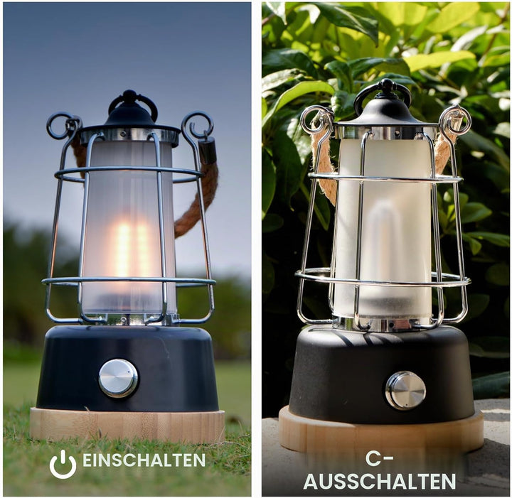 HARPER LIVING Wiederaufladbare LED-Laterne im Retro-Stil, 6 W, 370 Lumen, 5000 mAh, dimmbar, Farbwec