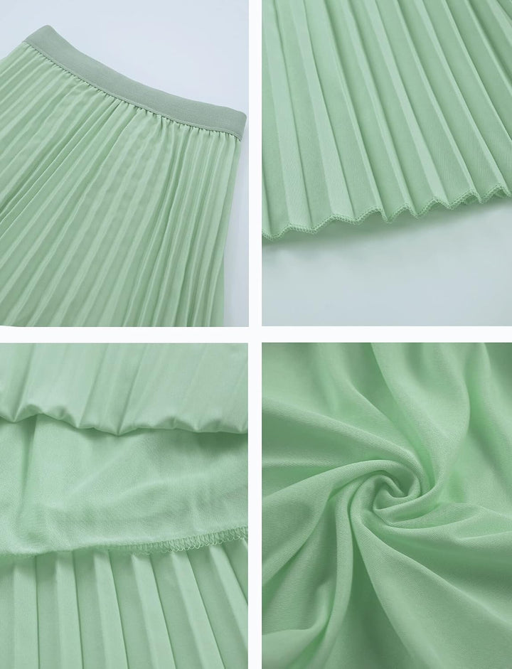 Maeau Mädchen Plisseerock Einfarbiger, Faltenrock Chiffon Gummizug in der Taille, Rock Lang für Frei