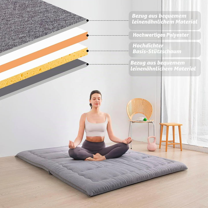MAXYOYO Tragbare, Faltbare Futon-Matratze, hypoallergener Stoff und Schaumstoff-Matratzenauflage mit