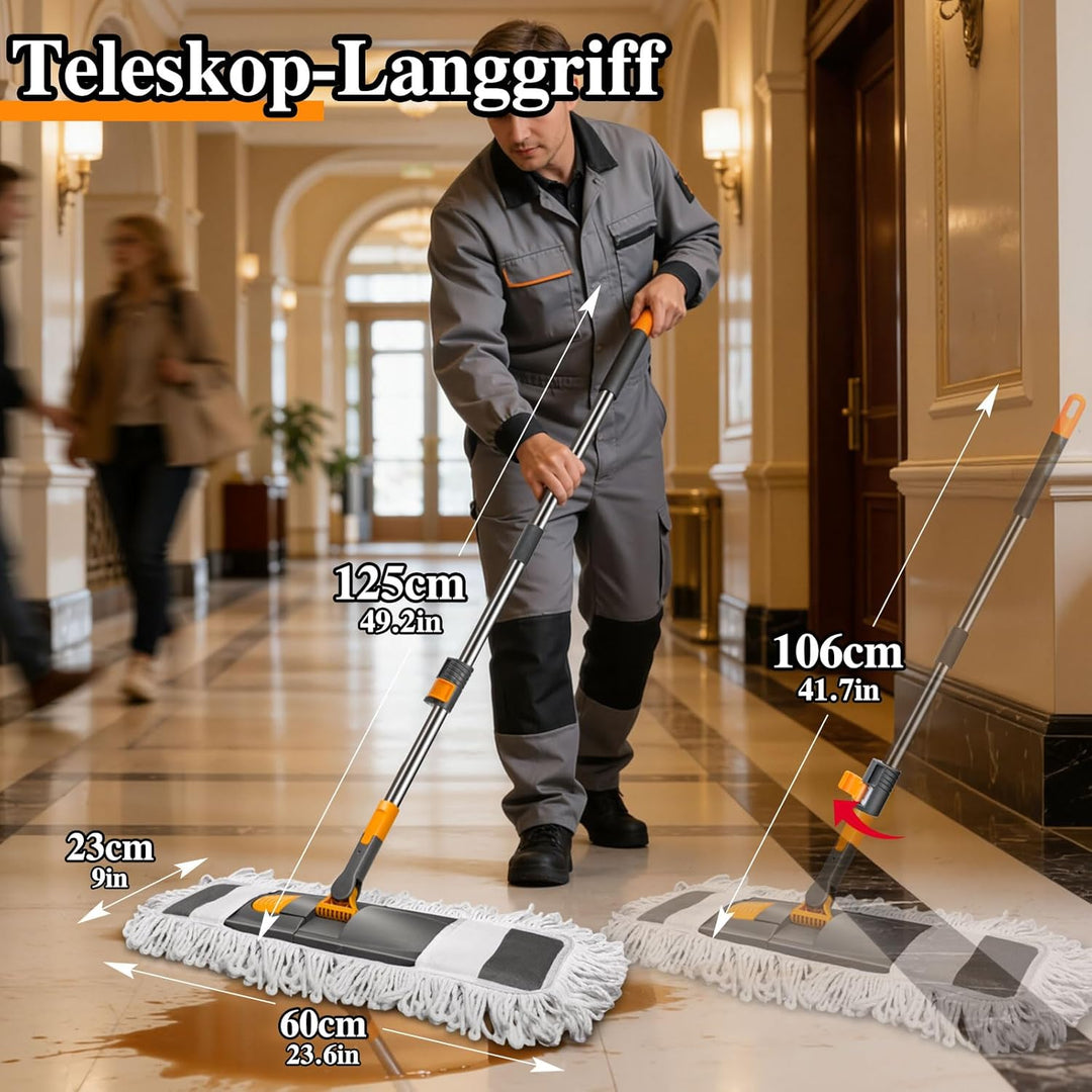 MASTERTOP Bodenwischer, Grosser Flach Wischmop mit 2 Moppads und Teleskopstiel, Mikrofaser Mopp Flac