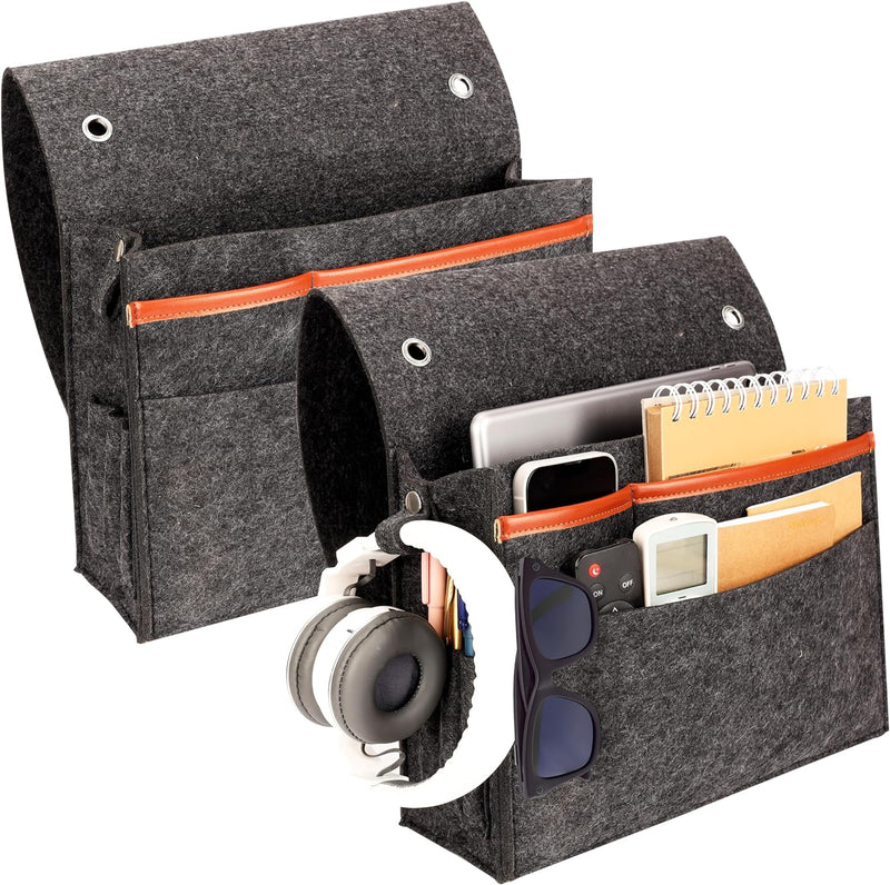 Belle Vous 2er Pack Bettasche zum Einhängen aus Filz - Bett Organizer Tasche mit 4 Fächern - Aufbewa