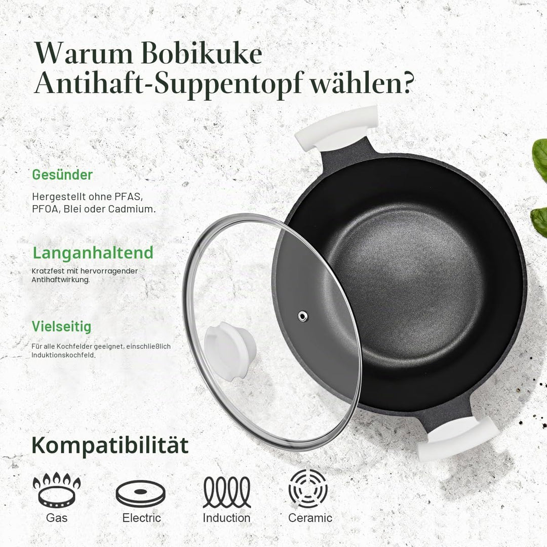 Kochtopf 28 cm mit Deckel, Grosser 7L Schmortopf Gesunde Koch-Nudeltopf für alle Herde, Antihaft Kas