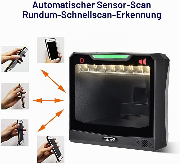 LENVII 1D 2D QR Desktop Barcode Scanner,Omnidirektionaler freihändiger USB qr code lesegerät,Barcode