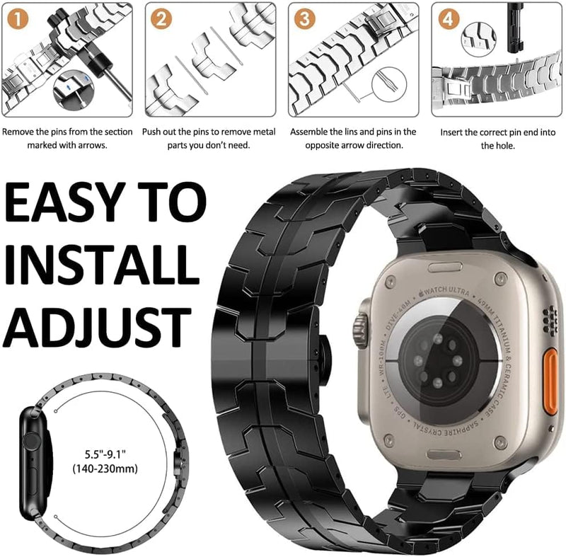 Miimall Edelstahl Armband Kompatibel mit Apple Watch Ultra Armband 49mm, Edelstahl Metall Doppelte F