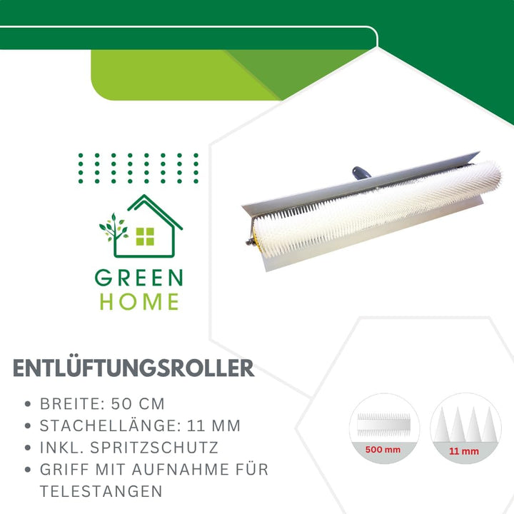 Green Home Entlüftungsroller Set: 50 cm Entlüftungswalze + Nylon-Nagelsohlen [35 mm] (fertig montier