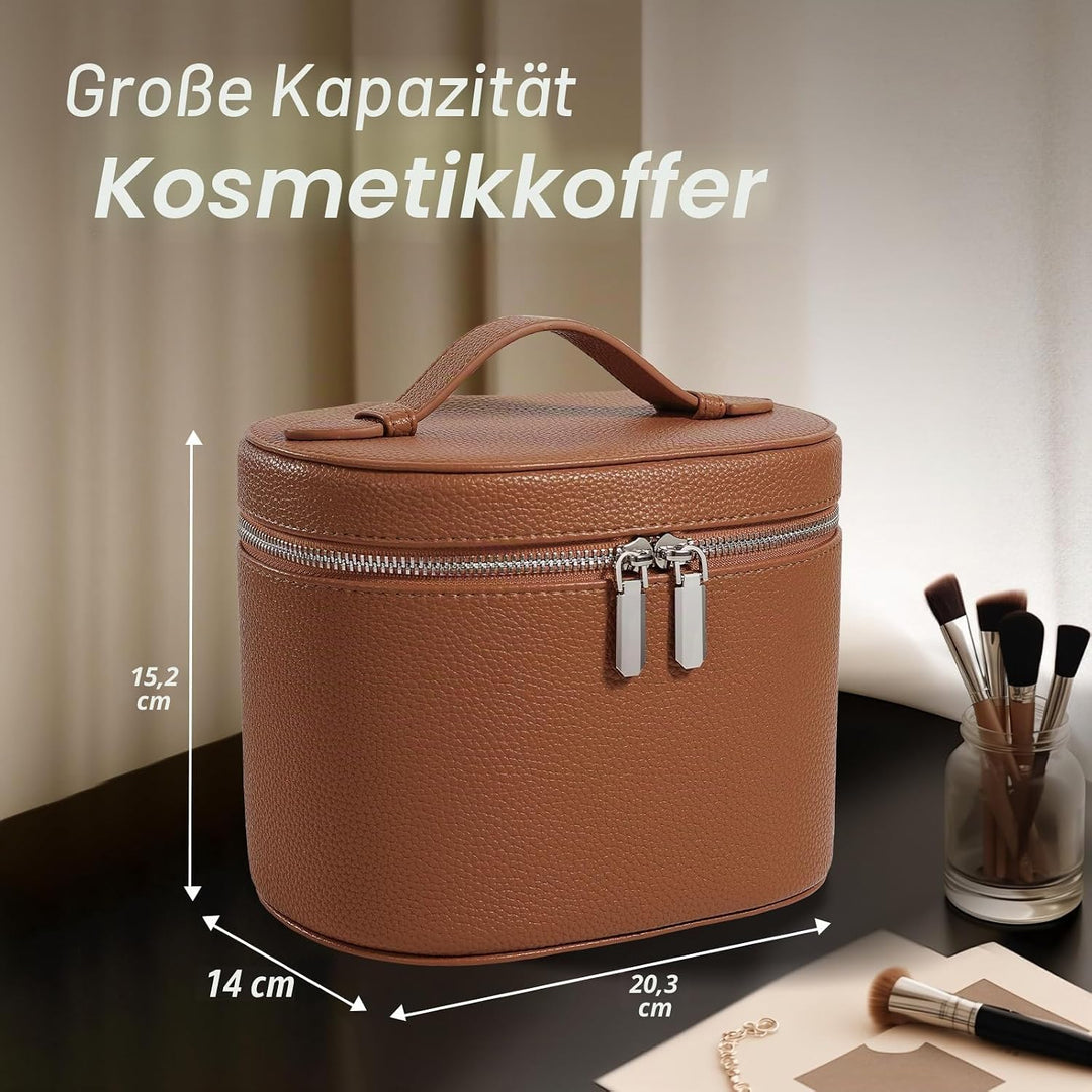 Kosmetiktasche, Leder-Make-up-Tasche, tragbare Make-up-Tasche, abnehmbare Fächer, Braun Braun M(8*5.