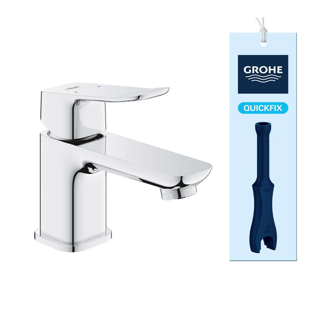 GROHE Dice, Waschtischarmatur klein, wassersparend (Wasserhahn für das Bad, Badarmatur mit Zugstange