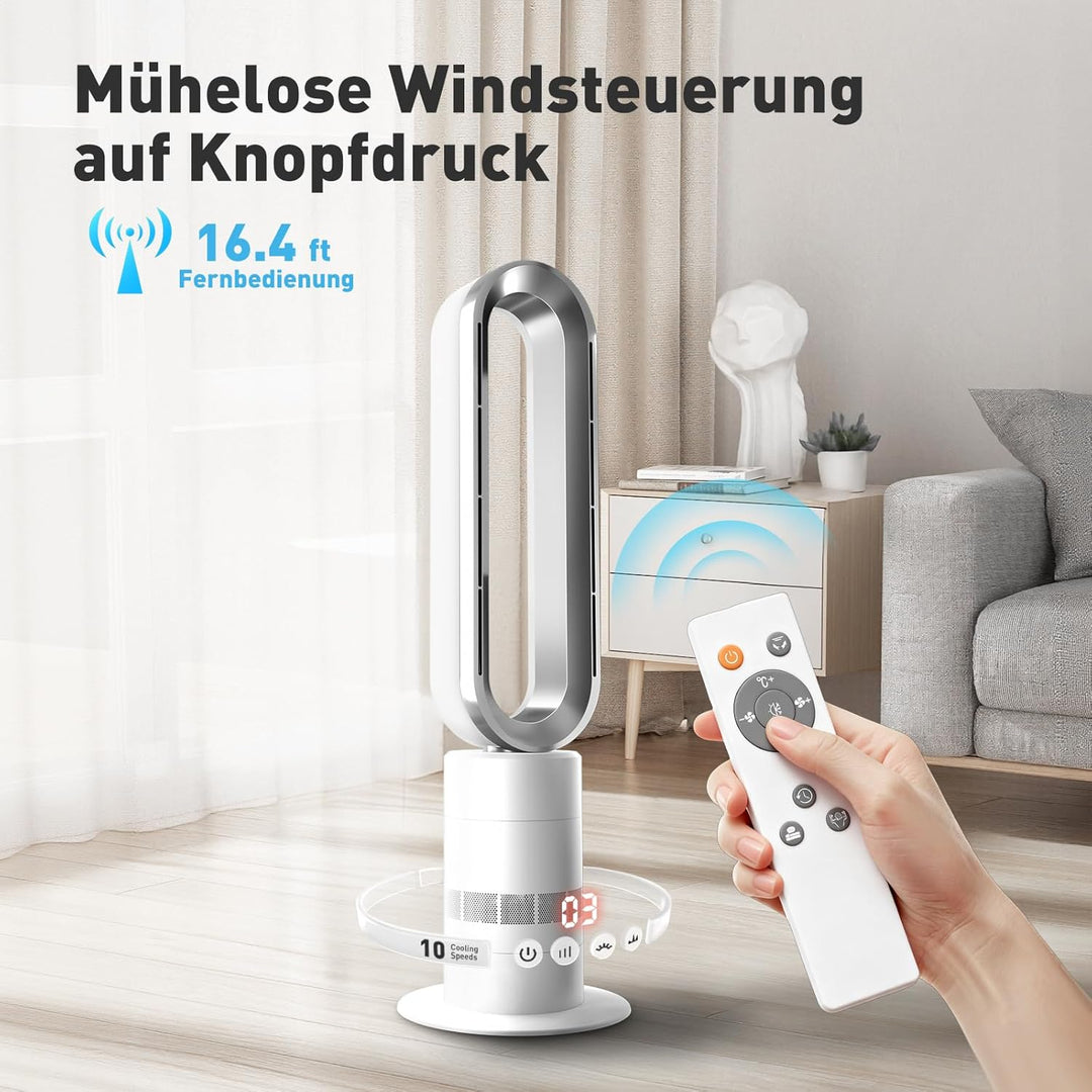TP18Pro 2-in-1 Bladeless Turmventilator - Heizgerät & Kühlventilator, 10 Kühl- & 3 Heizstufen, Fernb