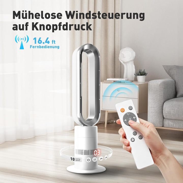 TP18Pro 2-in-1 Bladeless Turmventilator - Heizgerät & Kühlventilator, 10 Kühl- & 3 Heizstufen, Fernb