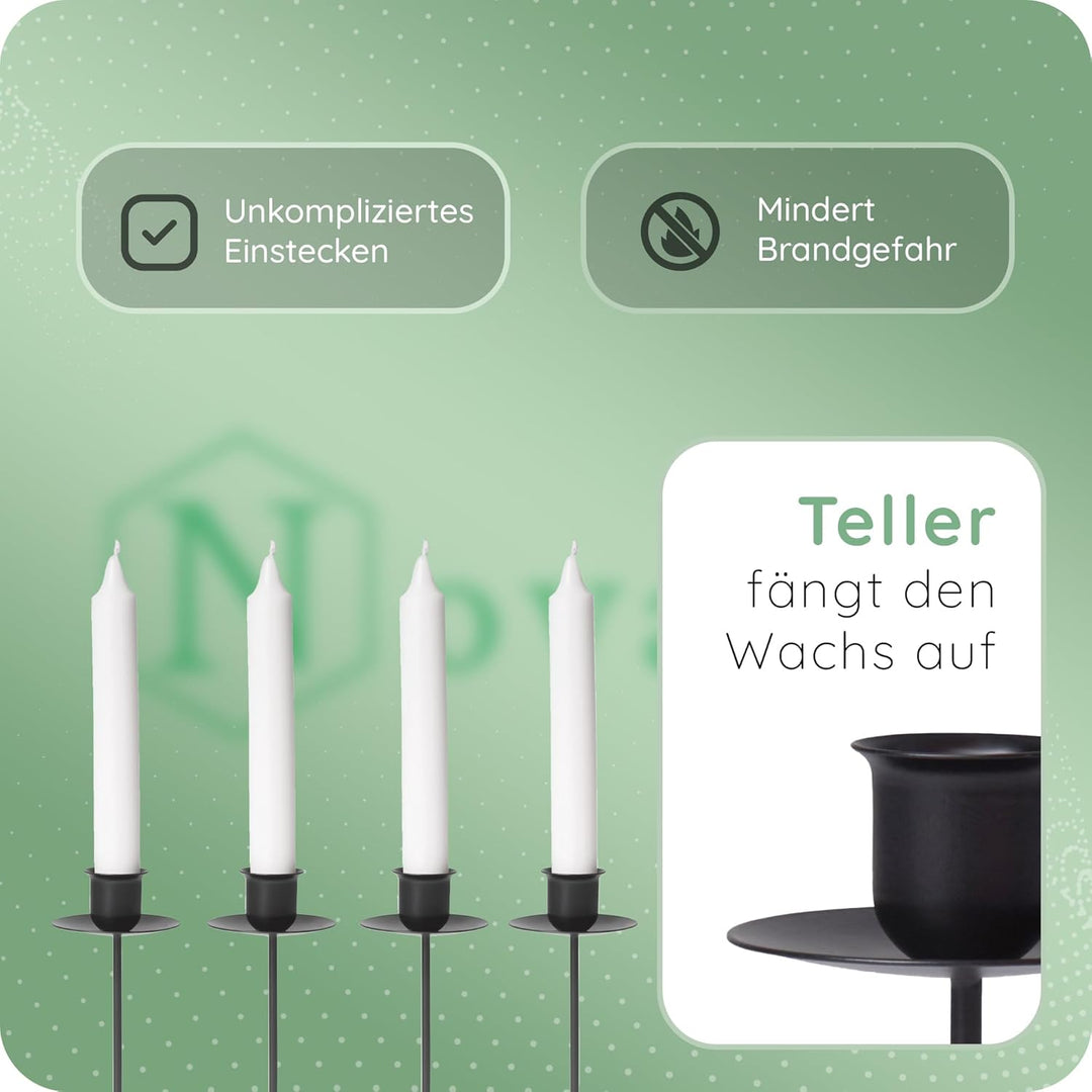 Novaliv 4X Kerzenpick Stabkerzen SCHWARZ Kerzenhalter für Adventskranz Kerzenpin Weihnachtskranz, 4