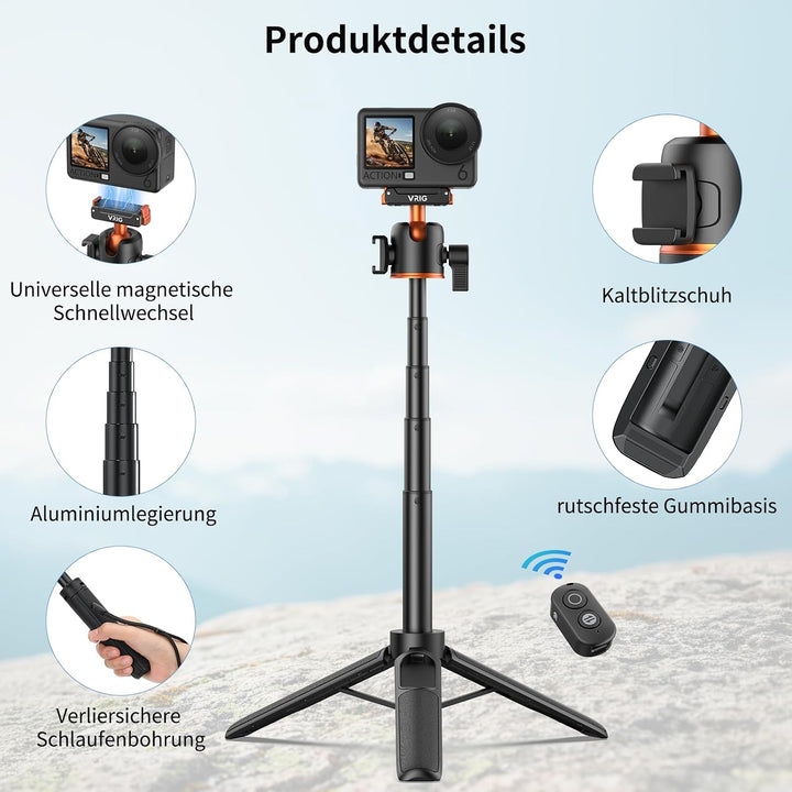 VRIG AC-90S Selfie Stick Stativ für DJI Osmo Action 6/5 Pro/ 4/ Osmo 360 | 55 cm Verlängerungsstab m