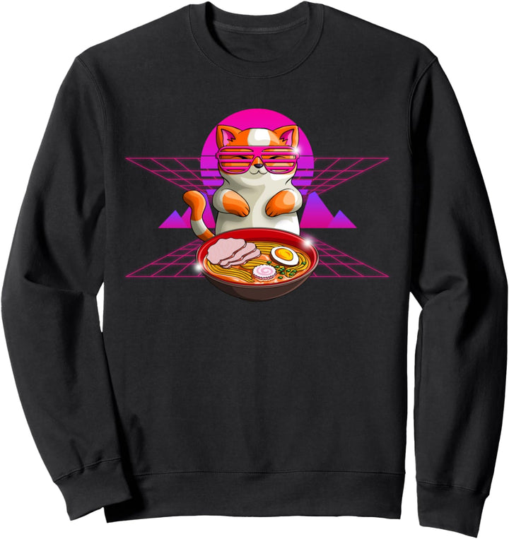 Retro Katze Ramen Kawaii Cute Chonk Neko 80's Style Kitty Sweatshirt