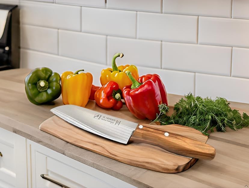 Solingen Santoku Kochmesser H. Herder 29cm Olive extra scharfer Solinger Handabzug rostfrei Santokum