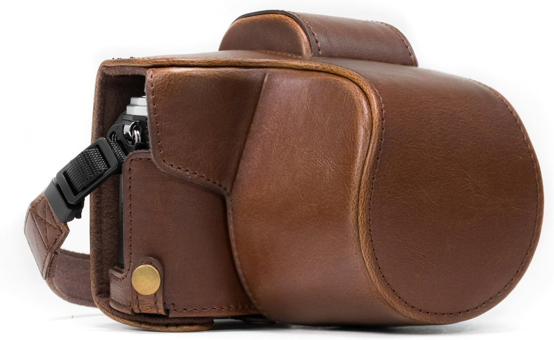 MegaGear Ever Ready Leder Kameratasche mit Trageriemen kompatibel mit Olympus OM-D E-M10 Mark II, E-