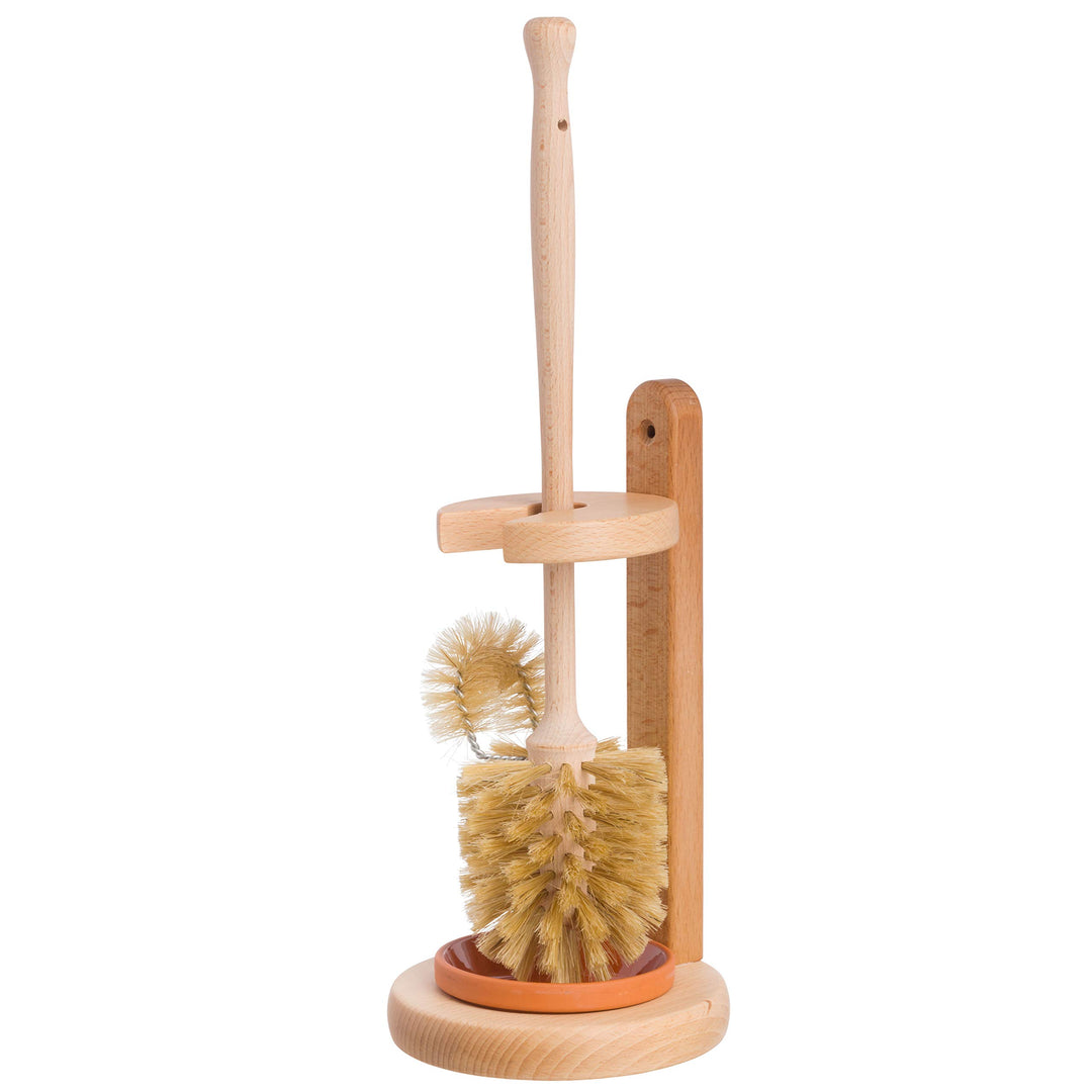 WC Bürste, Holz Klobürste mit WC Ständer aus Buchenholz, Bürste mit Randreiniger