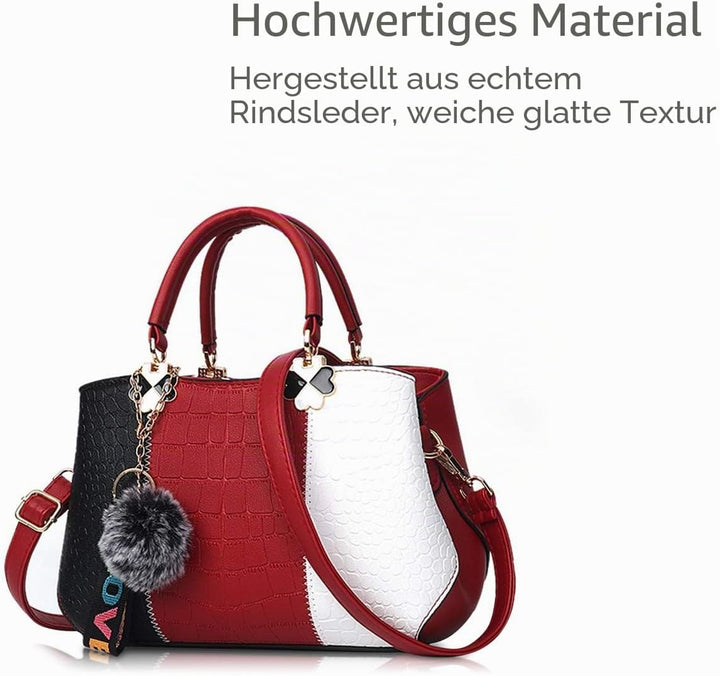 NICOLE & DORIS 2024 Neue Frauen Tasche Damen Leder Handtasche Mode Umhängetasche Mit Pompon abnehmba