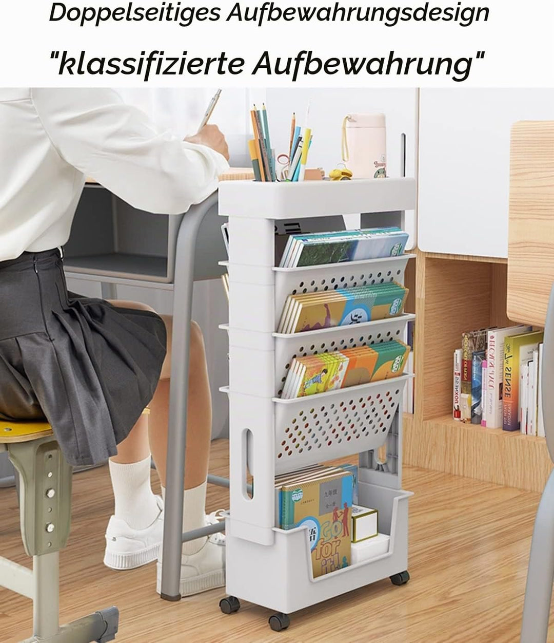 courti Mobiles Schreibtischregal für Klassenzimmer, kompakter Schreibtisch-Aufbewahrungs-Organizer m