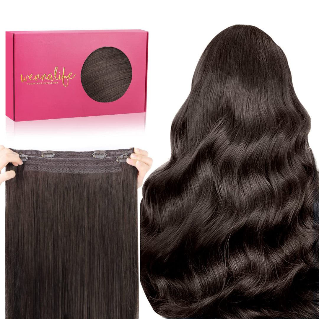 WENNALIFE Secret Hair Extensions Echthaar, 40cm 16 Inch 95g Helles Dunkel Braun Remy Haarverlängerun