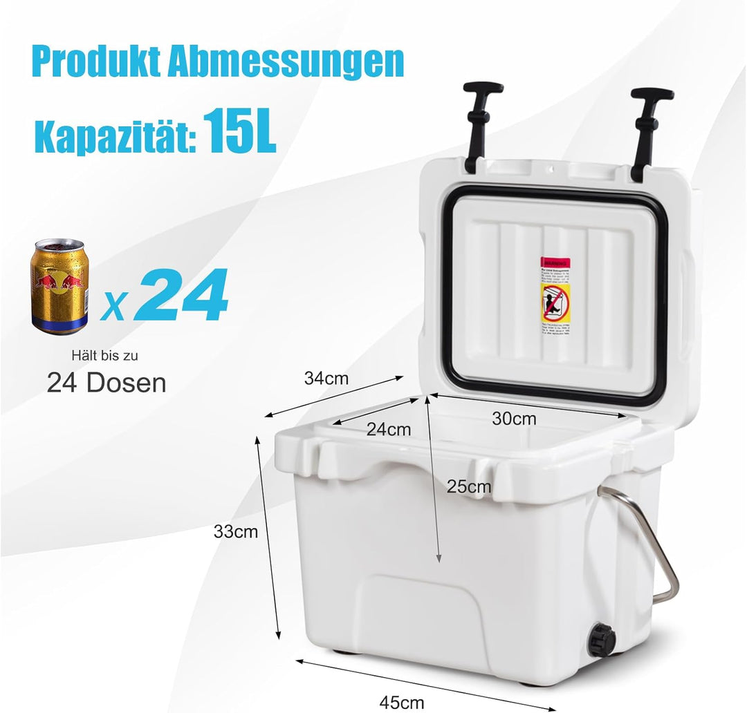 COSTWAY Kühlbox 15 Liter, Isolierbox tragbar mit Griff & Ablassstopfen & Getränkehalter, Thermobox W