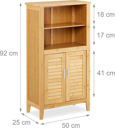 Relaxdays Badezimmerschrank Bambus, HBT: ca. 92 x 50 x 25 cm, Badschrank mit Türen in Lamellen-Optik