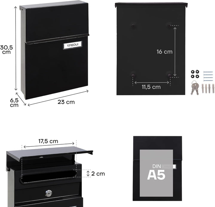 ARREGUI Line E6804 Briefkasten aus Verzinktem Stahl, Grösse S (DIN A5), Wandbriefkasten für den Auss