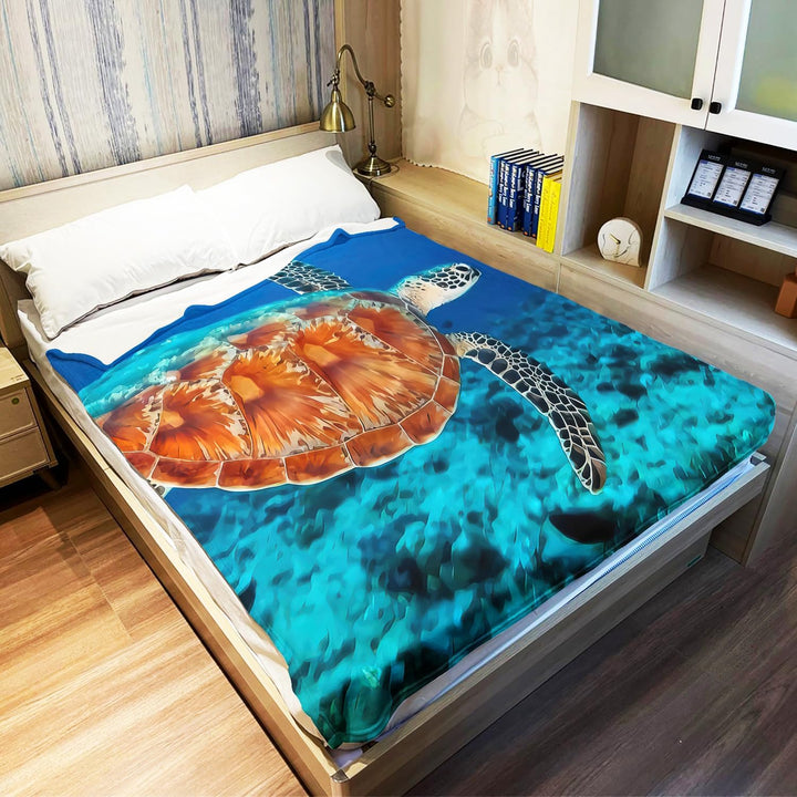 YISUMEI - 150 x 200 cm Decke - Wirkliche Schildkröte, die blaues Meer schwimmt Fleecedecke,Kaschmir-